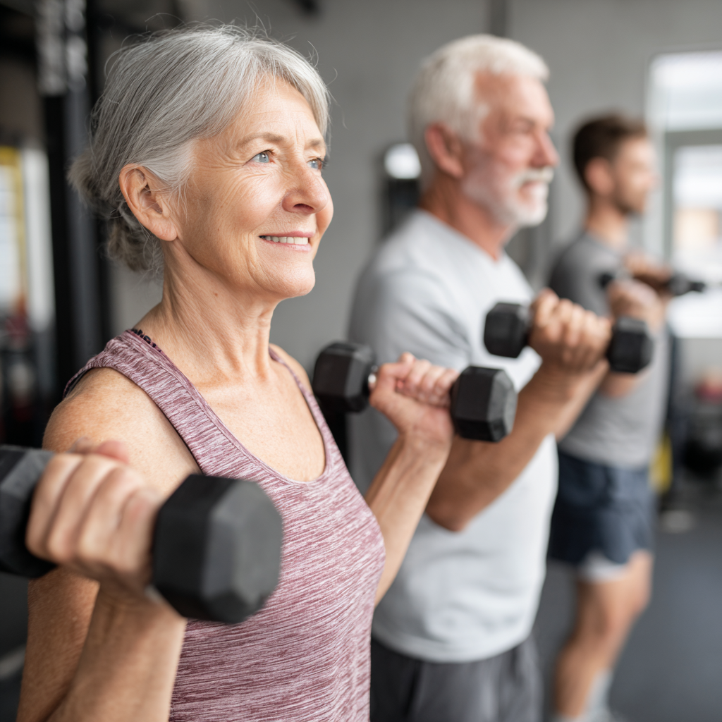 Older adults following personalized fitness routine with focus on proper movement patterns